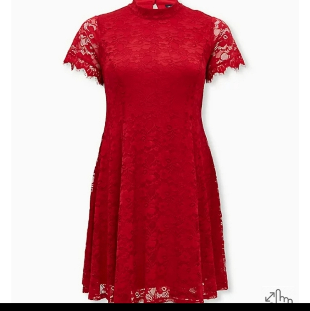 Red lace mock neck dress